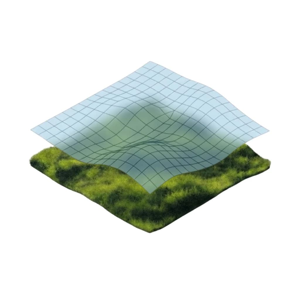 Earth Observation Model terrain mesh over grassland